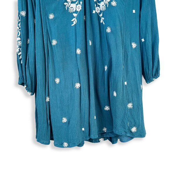 Free People | Sweet Tennessee Babydoll Long Sleeve Embroidered Dress in Teal | S - Picture 6 of 15